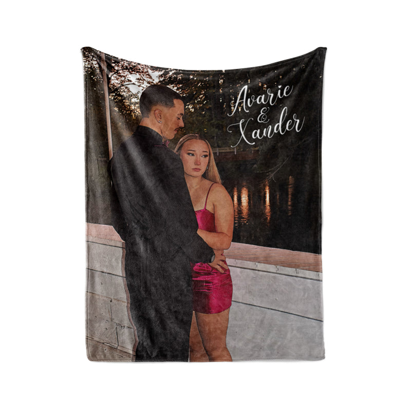 Cartoonized Photo Blanket with Custom Names - Personalized Blanket
