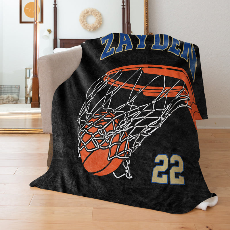 Basketball Swish through Hoop with Name - Personalized Blanket