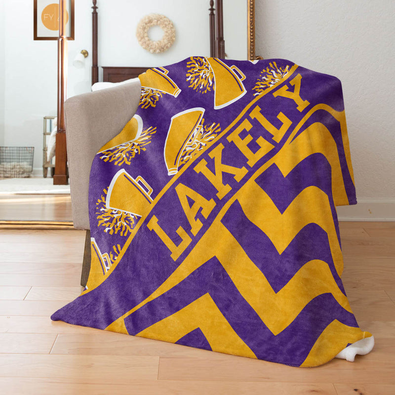 Cheer Megaphone and Pom Poms with Name plate and Chevron- Personalized Blanket