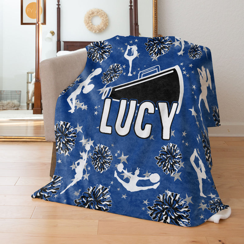 Cheer with Stars Name and Megaphone Choose your Colors - Personalized Blanket