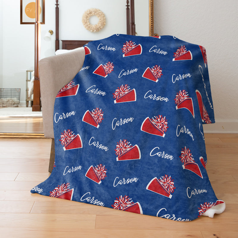 Repeating Name with Cheer Megaphone Pom Pom Icon - Personalized Blanket