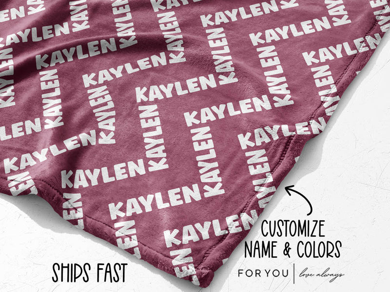 Chevron Angle Repeating Name - Personalized Blanket