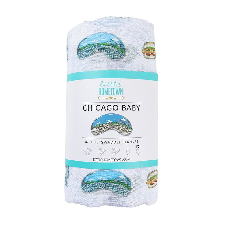 Chicago Flag Baby Gift Bundle Swaddle, Bib, and Onesie