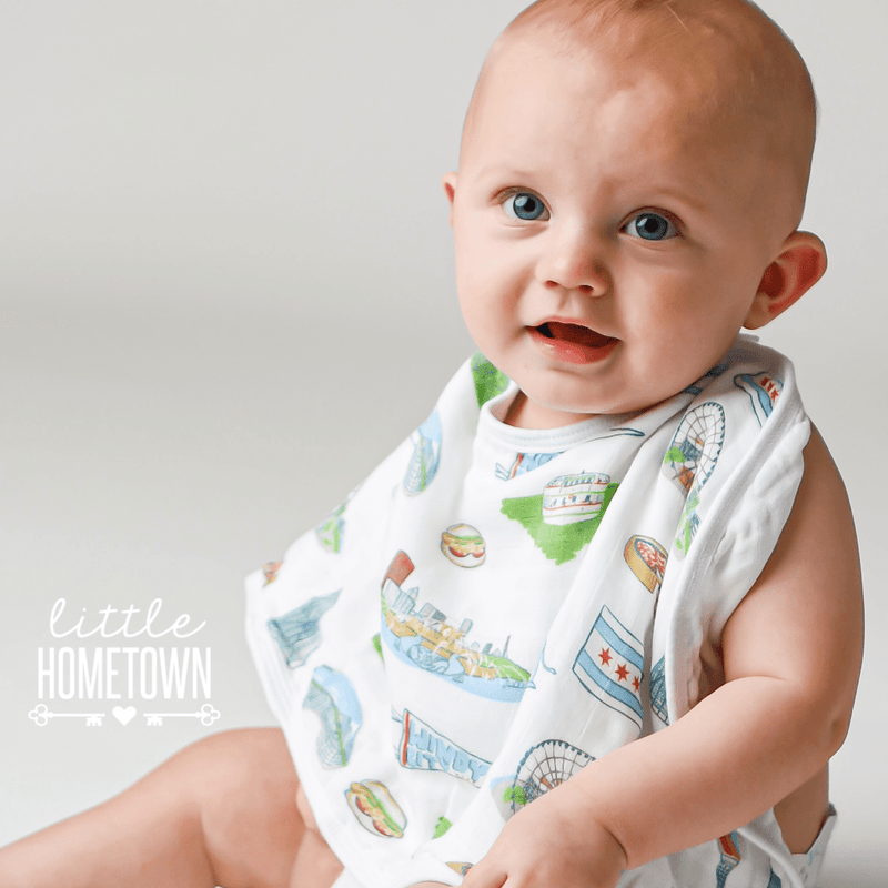 Chicago Foodie Baby Gift Bundle Bamboo Cotton Swaddle, Bib, Onesie