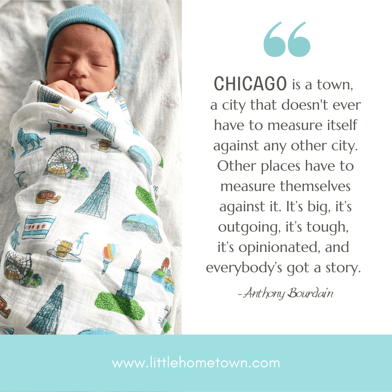Chicago Newborn Gift Set: Muslin Swaddle & Bib | Organic Cotton