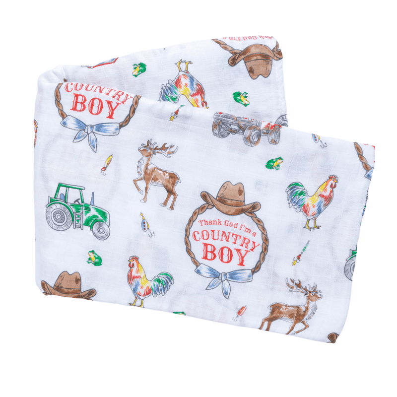 Country Boy Baby Giftset:  Baby Swaddle Blanket and Burp/Bib Combo