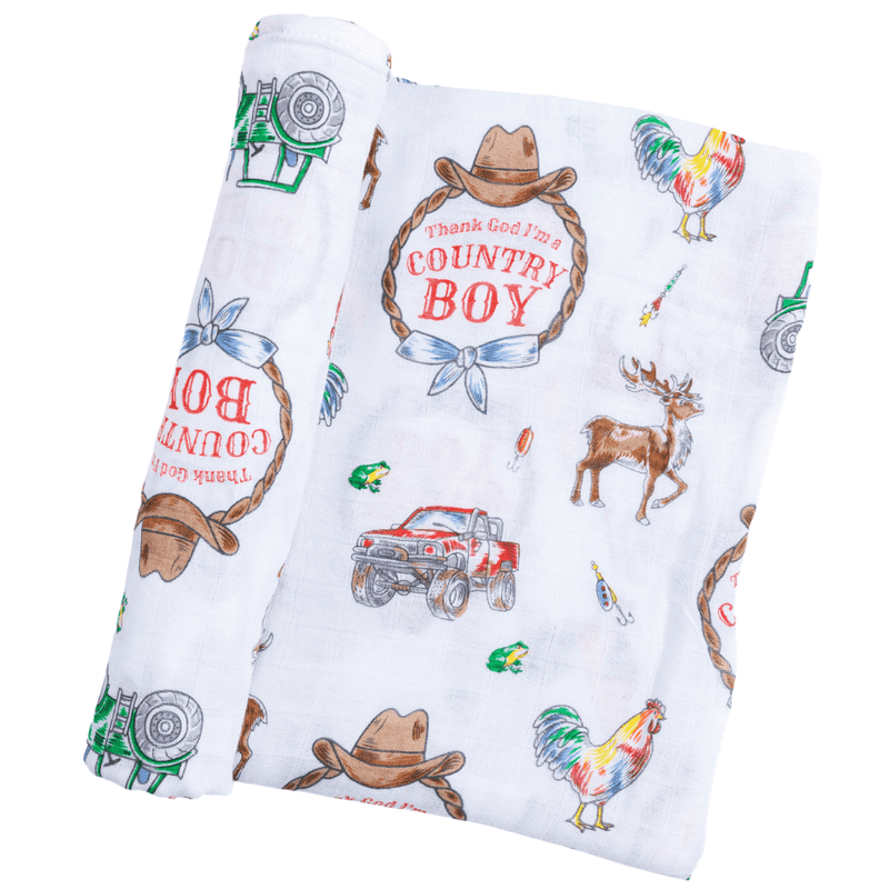 Country Boy Baby Giftset:  Baby Swaddle Blanket and Burp/Bib Combo
