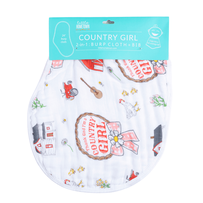 Country Girl Baby Giftset:  Baby Swaddle Blanket and Burp/Bib Combo