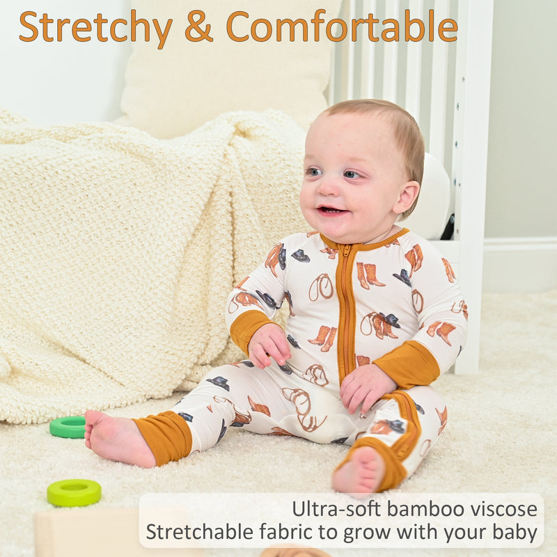 Life Is Better In Boots  Baby Bamboo Pajamas, 2-Way Zipper Romper