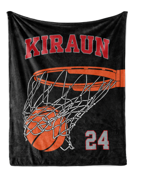 A black basketball jersey with the name "KIRAUN" and the number "24" printed on it, along with an illustration of a basketball going through the hoop.