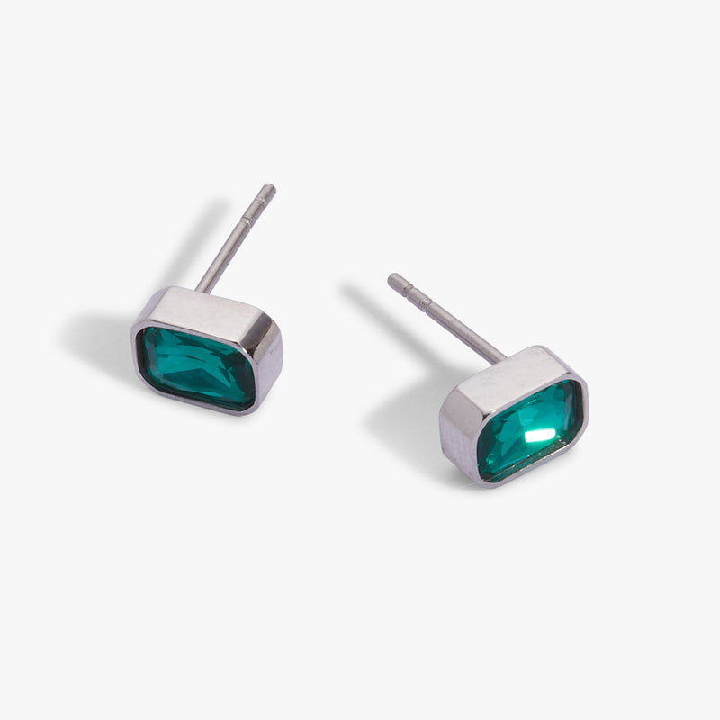 December Emerald-Cut Birthstone Stud Earrings