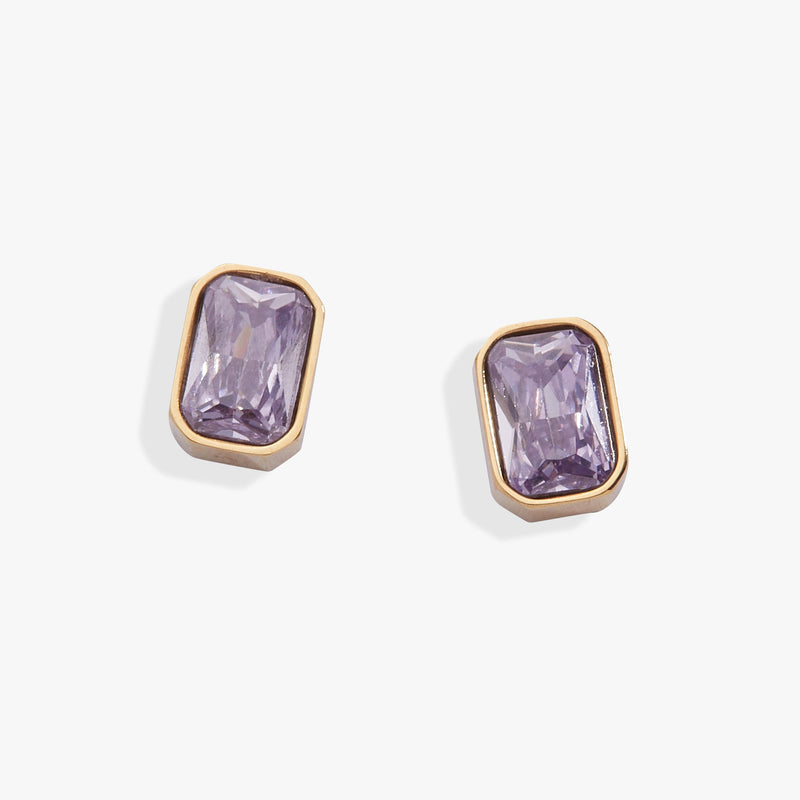 June Emerald-Cut Birthstone Stud Earrings