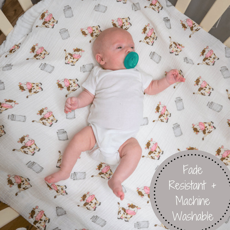 The Cow Goes MOO Farm Baby Muslin Swaddle Blanket