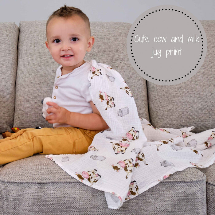 The Cow Goes MOO Farm Baby Muslin Swaddle Blanket
