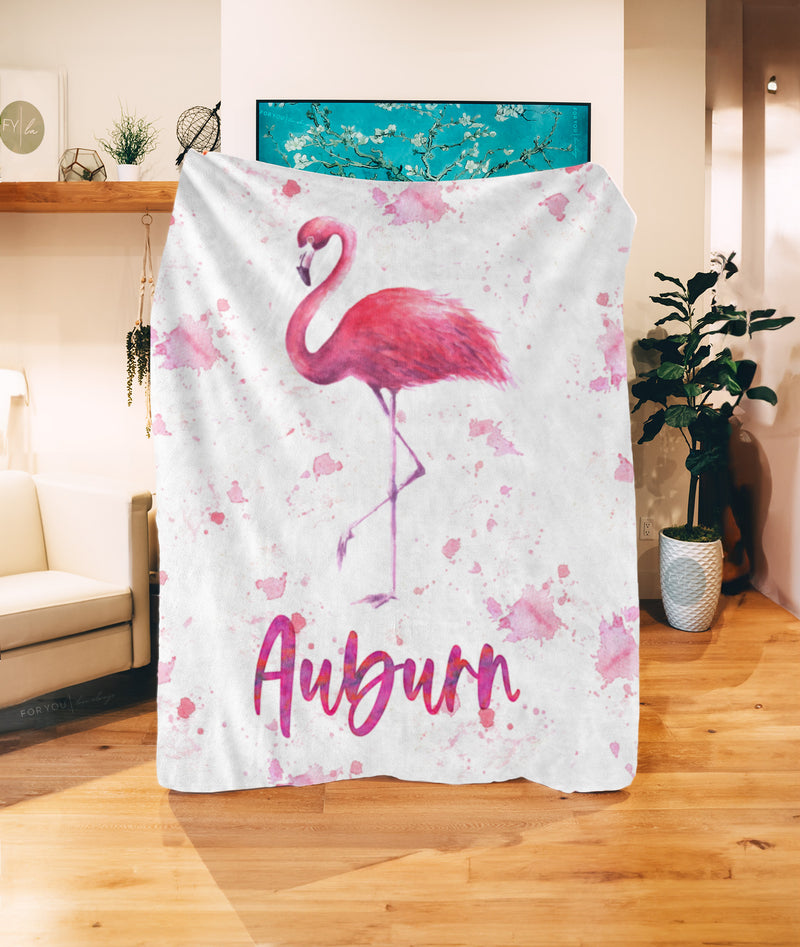 Flamingo Watercolor with Name - Personalized Blanket