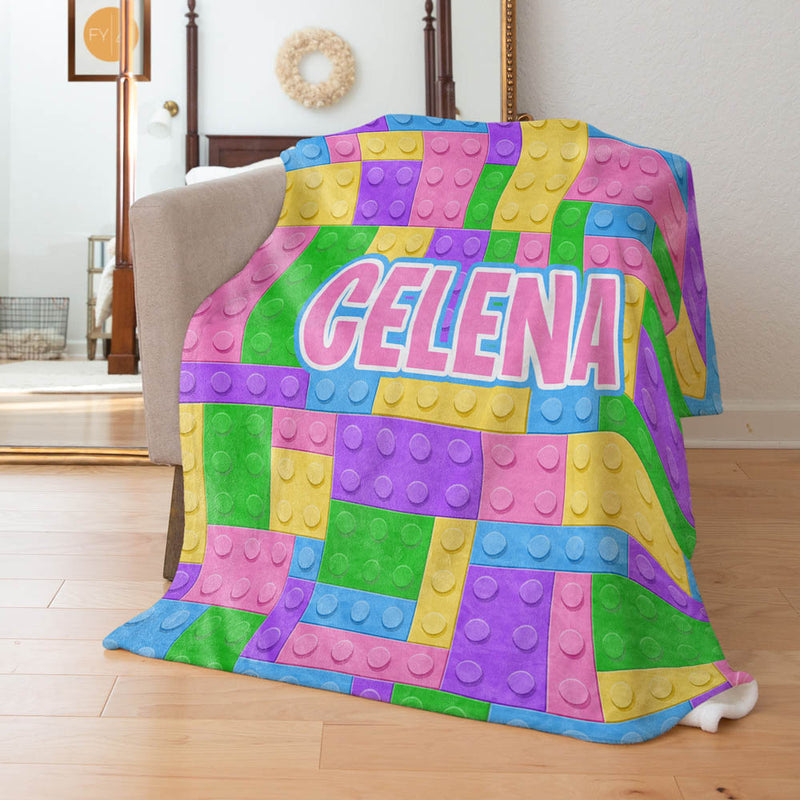 Building Blocks Pastel Color Version with Name - Personalized Blanket