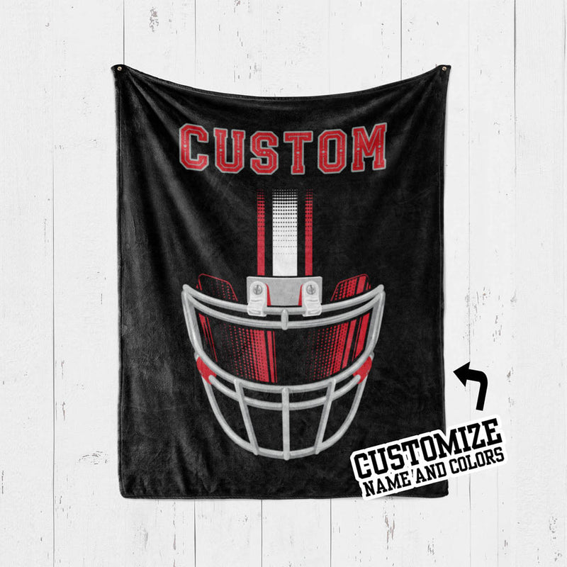 Football Helmet Front View with Name and Team Name - Custom Colors - Personalized Blanket
