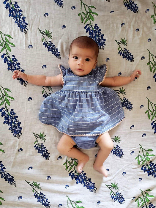 Gift Set: Bluebonnets Baby Muslin Swaddle Blanket and Burp Cloth/Bib Combo