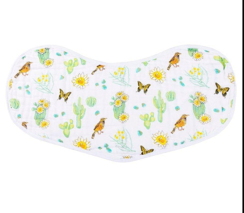 Gift Set: Cactus Blossom Baby Muslin Swaddle Blanket and Burp/Bib Combo