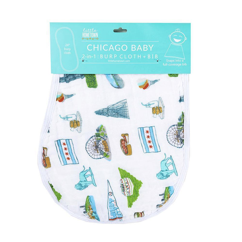 Gift Set: Chicago Baby Muslin Swaddle Blanket and Burp Cloth/Bib Combo