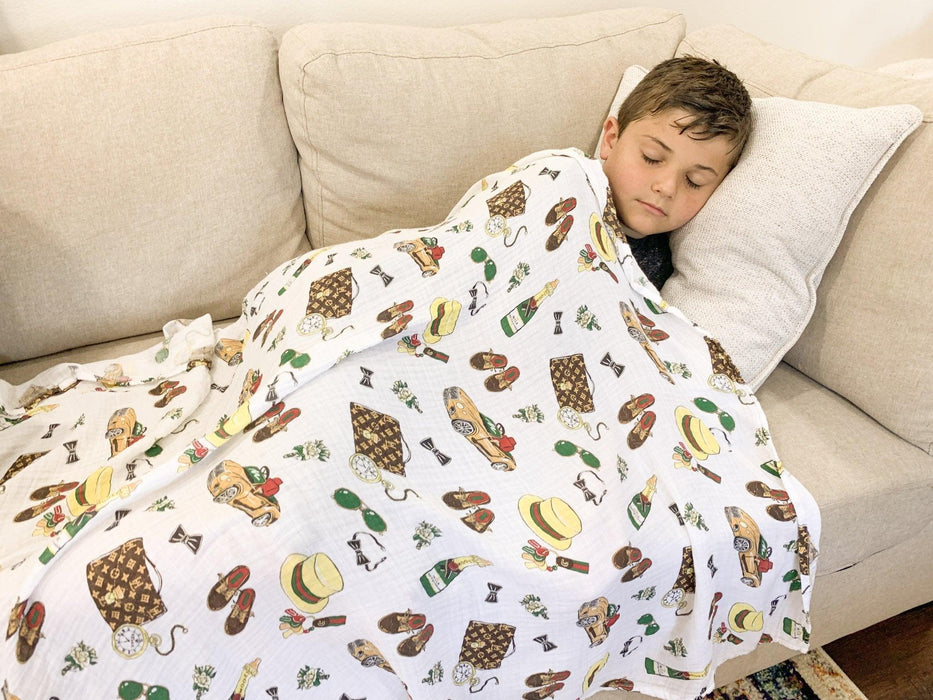 Gift Set: Dapper Napper Baby Muslin Swaddle Blanket and Burp Cloth/Bib Combo