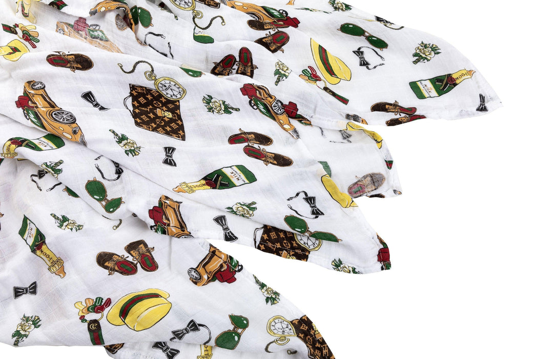 Gift Set: Dapper Napper Baby Muslin Swaddle Blanket and Burp Cloth/Bib Combo