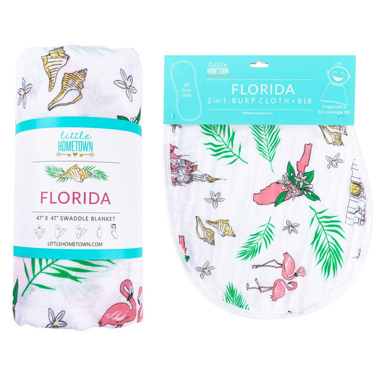 4-Piece Floral Muslin Swaddle Set – Blanket, Bibs & Burp Cloth For Baby, Soft Bamboo-Cotton Blend