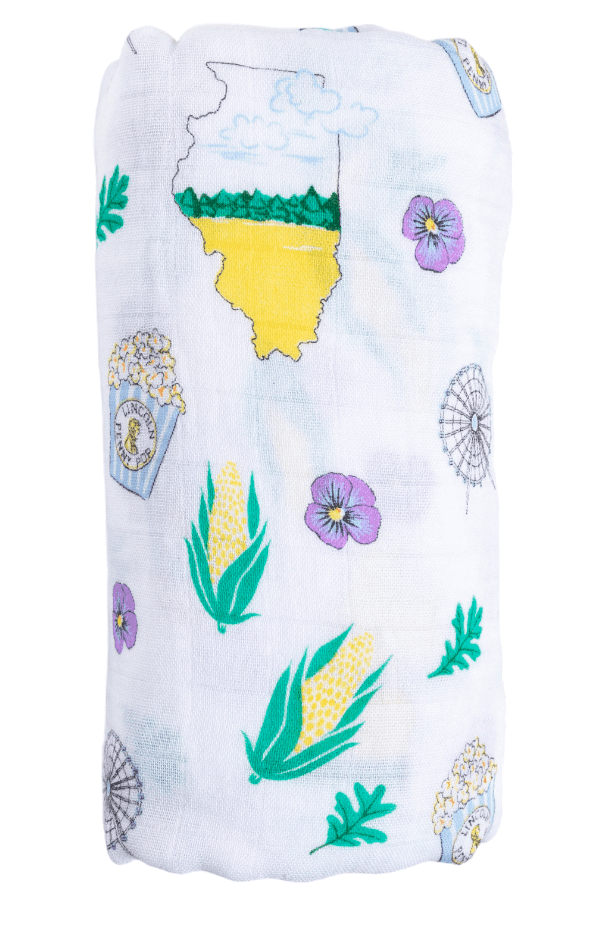 Gift Set: illinois Baby Muslin Swaddle Blanket and Burp Cloth/Bib Combo