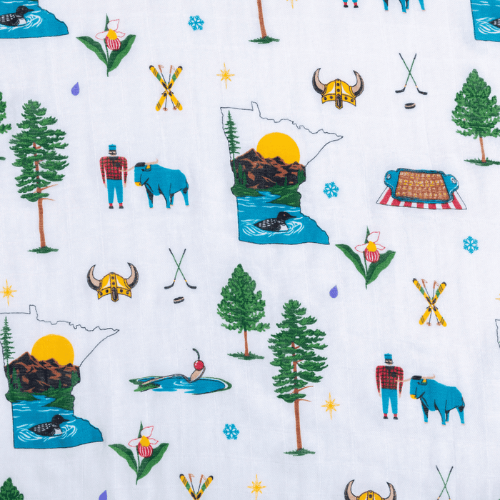 Gift Set: Minnesota Baby Muslin Swaddle Blanket and Burp Cloth/Bib Combo
