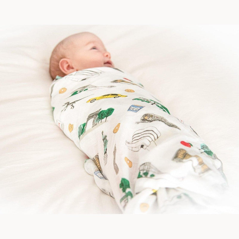 Gift Set: New York City Baby Muslin Swaddle Blanket and Burp Cloth/Bib Combo