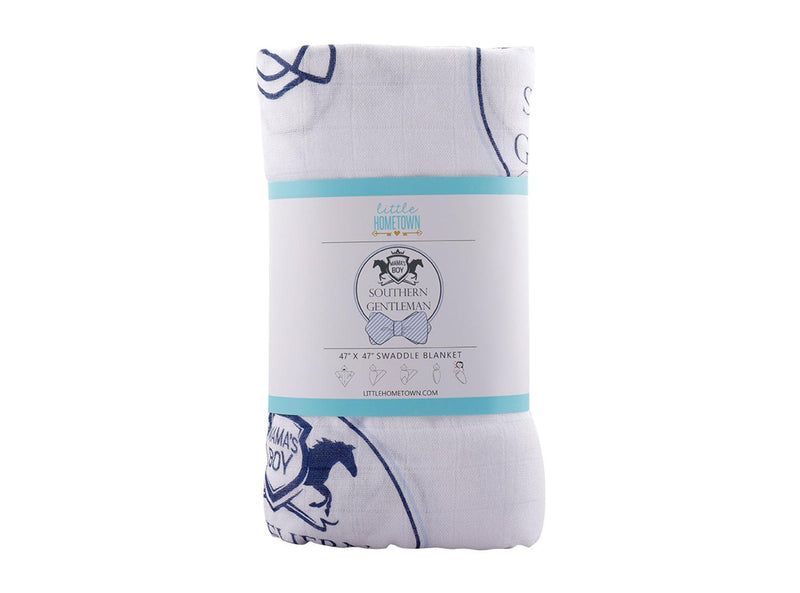 Gift Set: Southern Gentleman Baby Muslin Swaddle Blanket and Burp Cloth/Bib Combo
