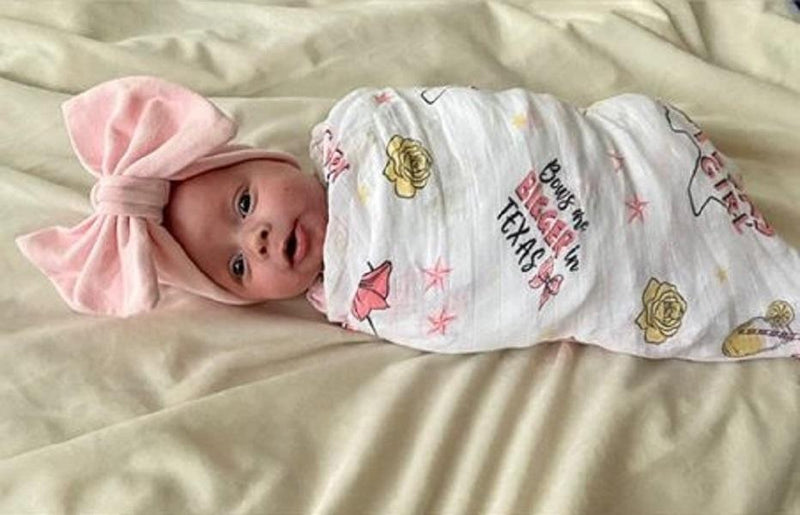 Gift Set: Texas Baby Girl Muslin Swaddle Blanket and Burp Cloth/Bib Combo