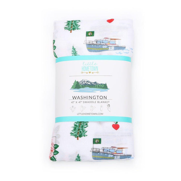Gift Set: Washington (State) Baby Muslin Swaddle Blanket and Burp Cloth/Bib Combo