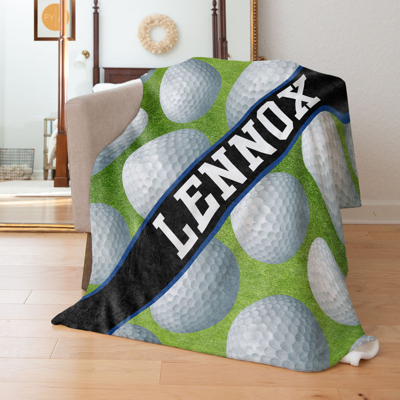 Golf Pattern with Name Plate Stripe - Personalized Blanket