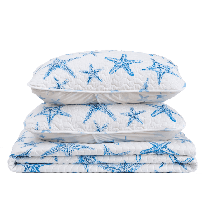 Blue Seashell Coastal Quilt Set - Trinidad Collection