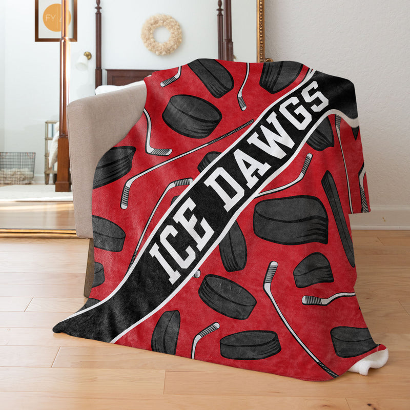 Hockey Pattern with Name Plate Stripe - Personalized Blanket
