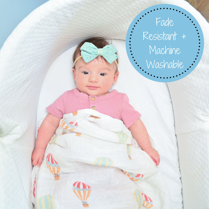 Baby Hot Air Balloons Swaddle Blanket - Up, Up, and Away: 47" x 47" 100% Muslin Cotton