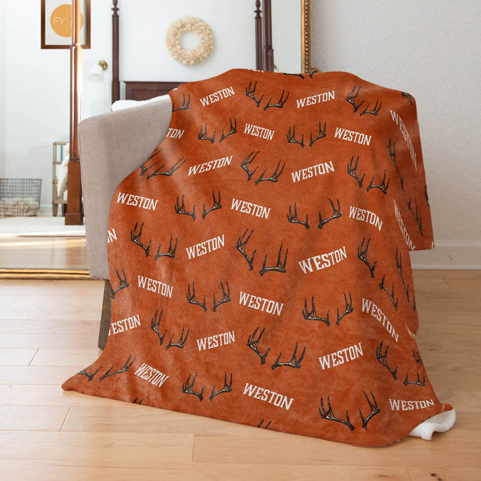 Antlers with Repeating Name - Personalized Blanket