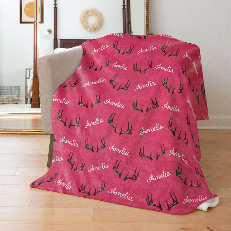 Antlers with Repeating Name - Personalized Blanket