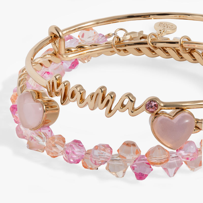 'Mama' Pink Beaded Bangle Set of 3