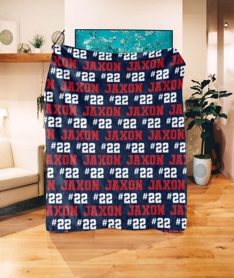 Player Name and Number Repeating Design - Personalized Blanket
