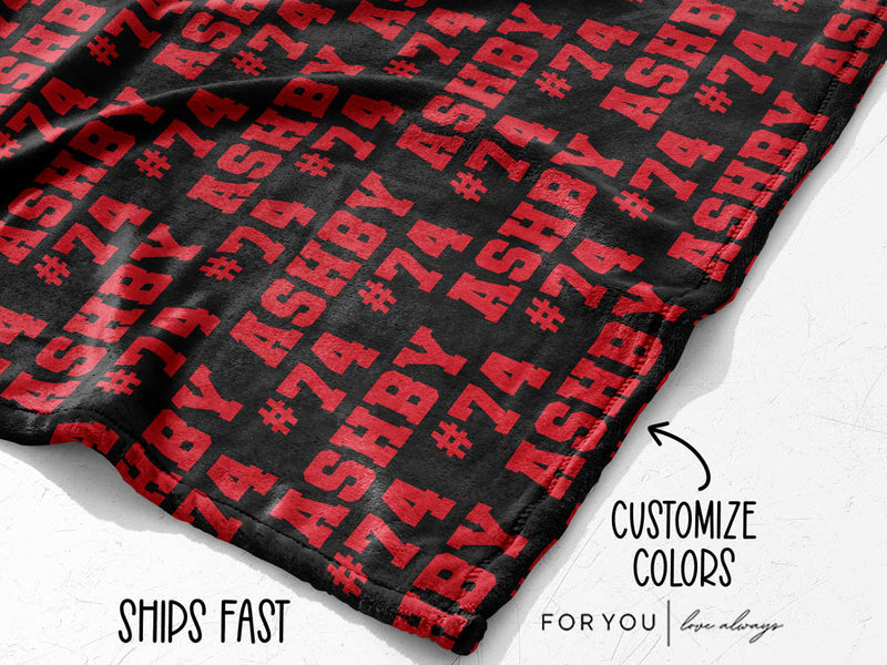 Player Name and Number Repeating Design - Personalized Blanket