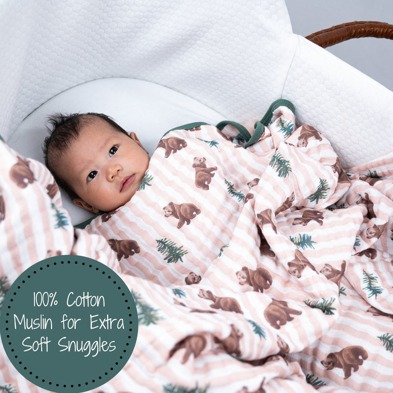 Beary Snuggly Muslin Baby Blanket