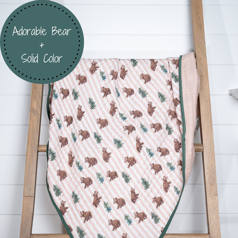 Beary Snuggly Muslin Baby Blanket