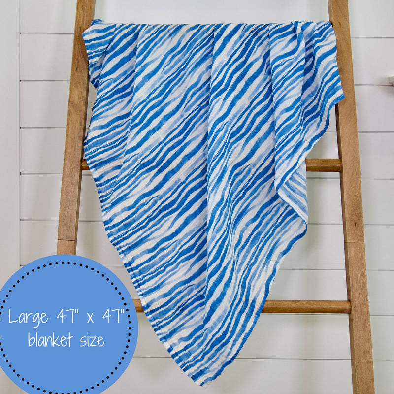 Waving At You Baby Muslin Blue Swaddle Blanket