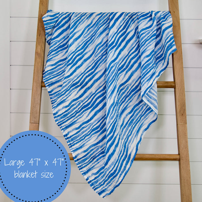 Waving At You Baby Muslin Blue Swaddle Blanket