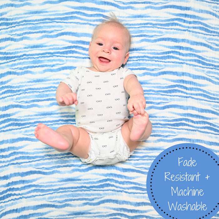 Waving At You Baby Muslin Blue Swaddle Blanket