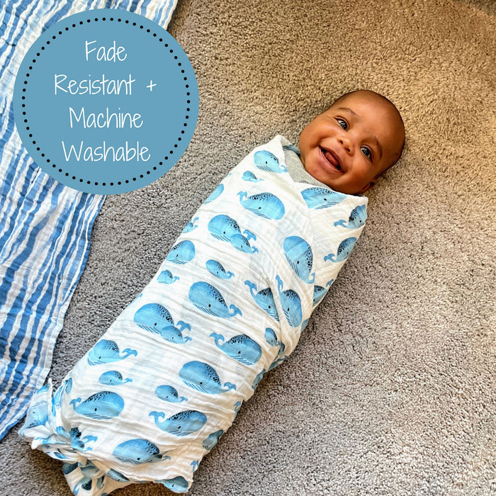 Whale, Whale, Whale Baby Muslin Swaddle Blanket