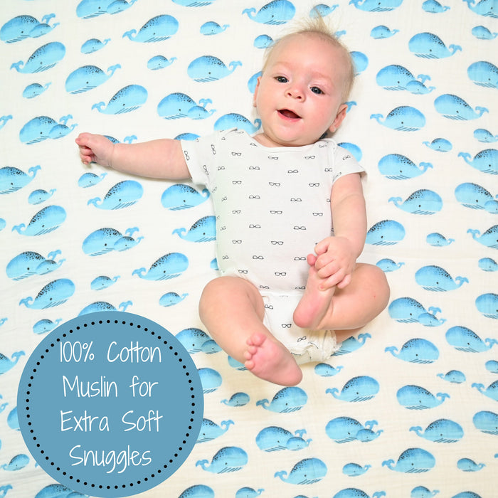 Whale, Whale, Whale Baby Muslin Swaddle Blanket