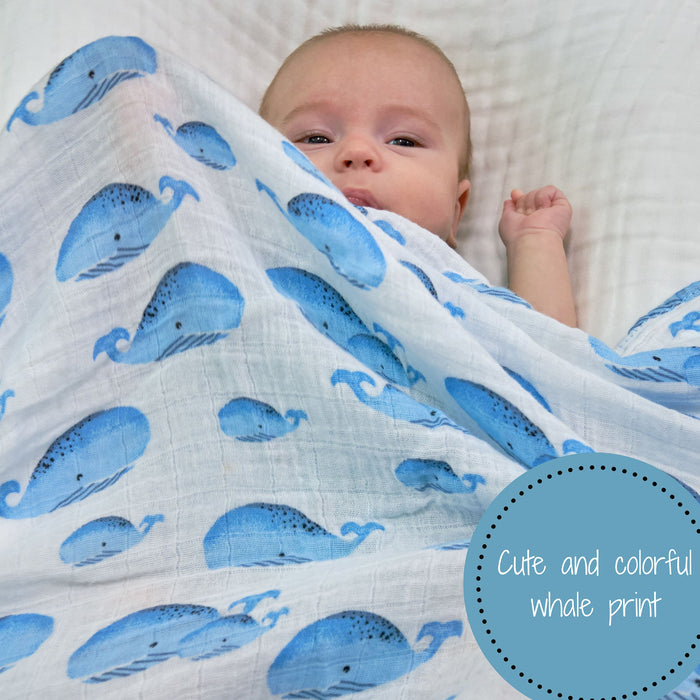 Whale, Whale, Whale Baby Muslin Swaddle Blanket